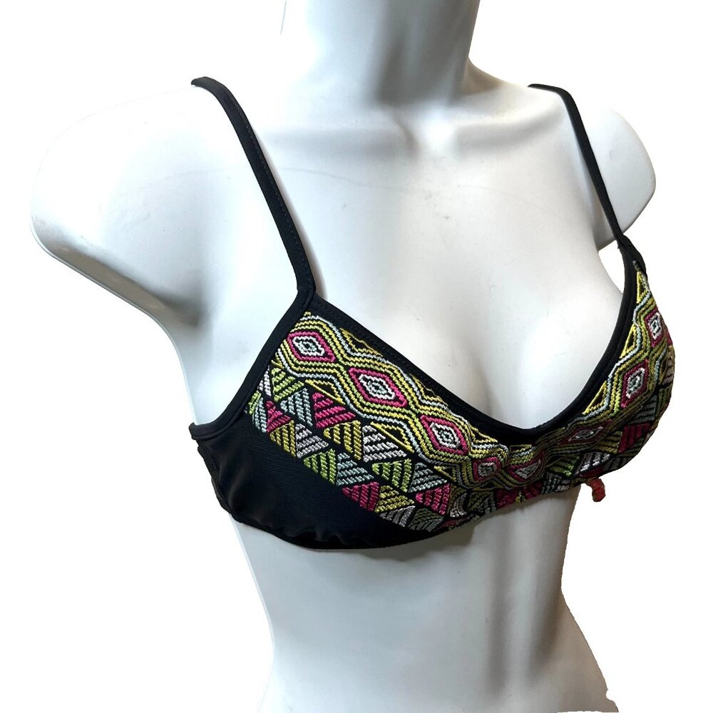 Bikini Lab Top Size Small Black Neon Pink Green White Festival Geometric Padded